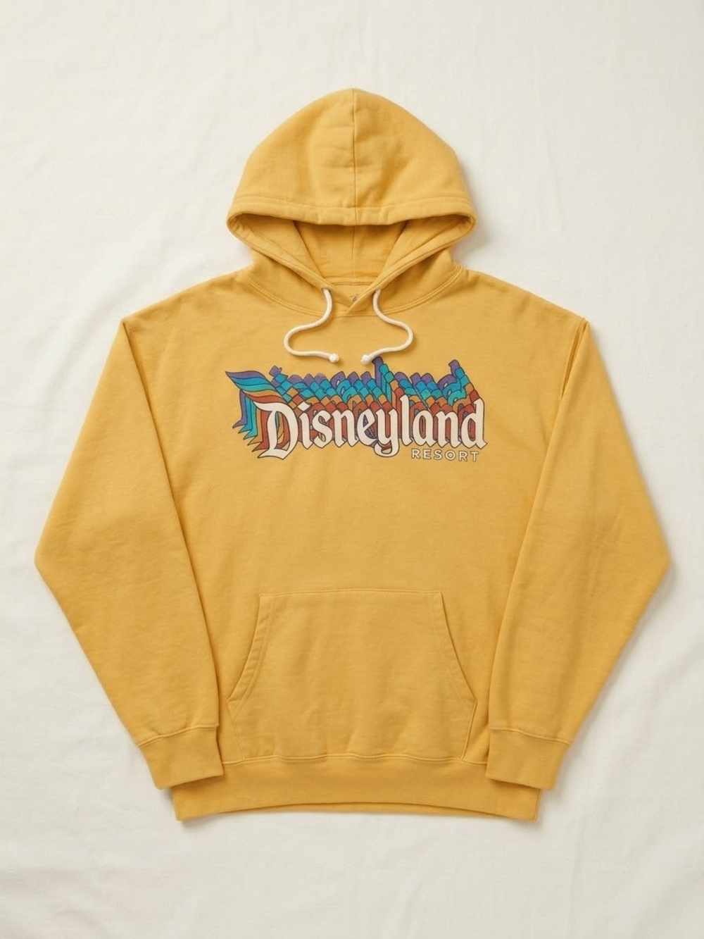Disney Parks Disneyland Resort Yellow Retro Rainbow Logo Pullover Hoodie XL